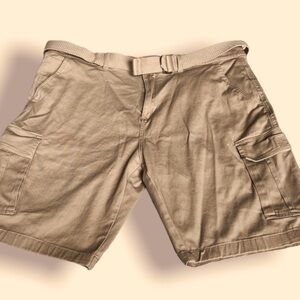 𝅺Wicked Stitch Men's Belted Cargo Shorts Beige Khaki Size 38